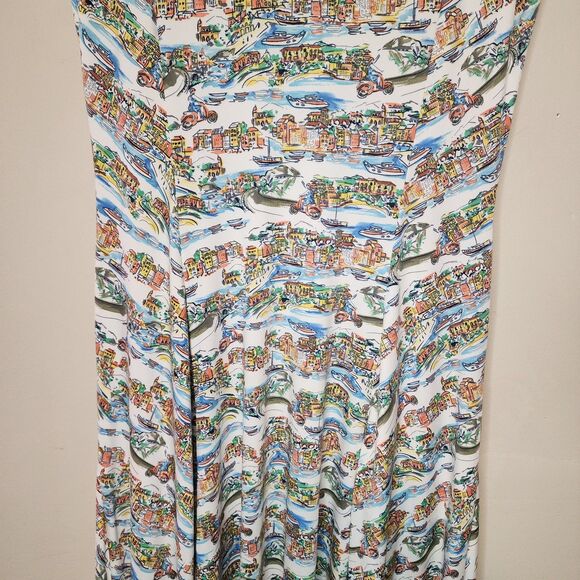 Vintage Karina Dress Italian Venice Scenic Print Vacation Boho Womens Large - Picture 10 of 16